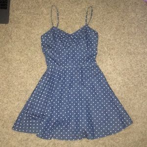 Blue dress with white polka dots